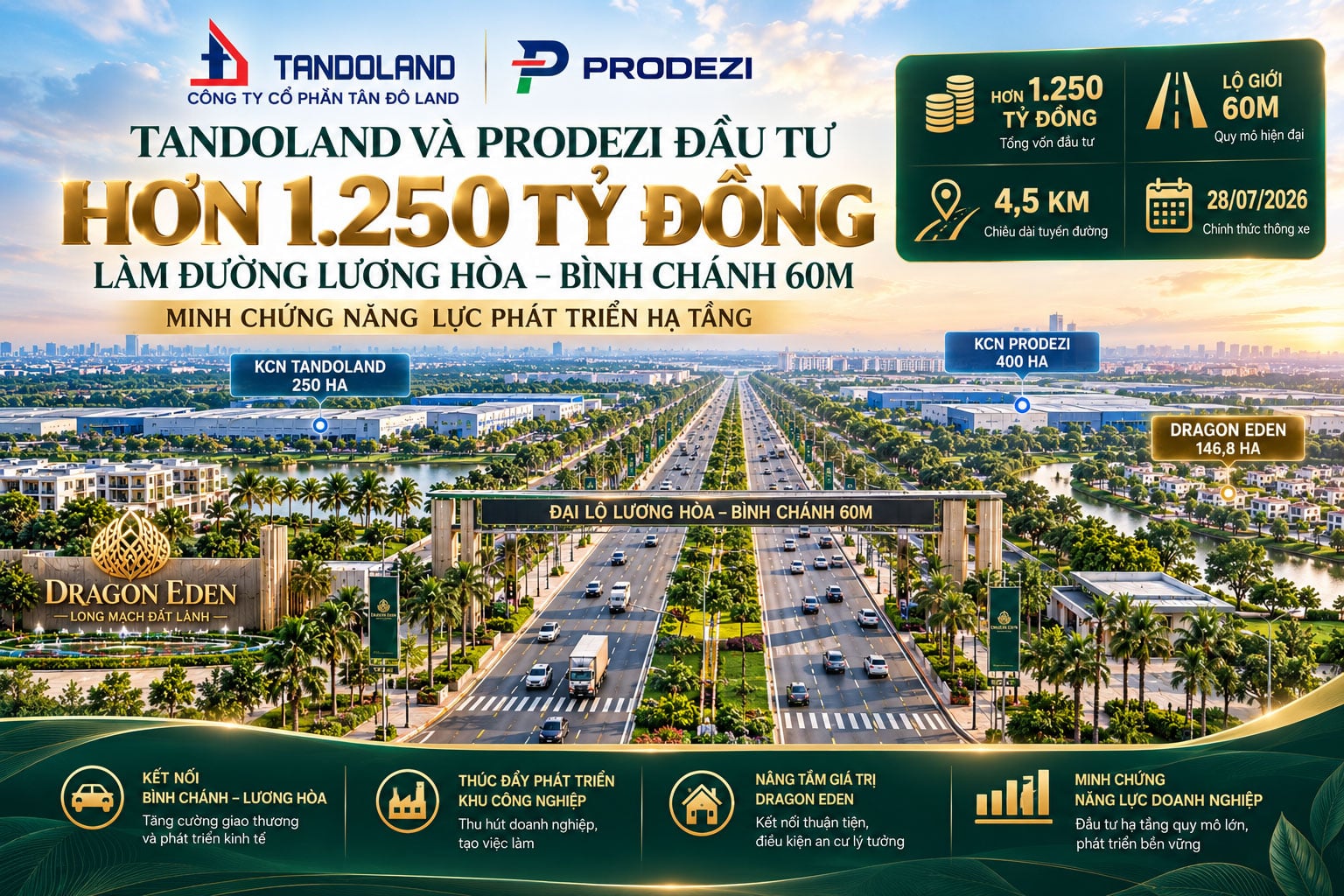 Tandoland Và Prodezi Đầu Tư Hơn 1.250 Tỷ Đồng Làm Đường Lương Hòa – Bình Chánh 60m: Minh Chứng Năng Lực Phát Triển Hạ Tầng
